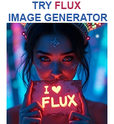 FLUX-generated image of a woman holding a card. The image has a dreamlike quality with a blend of neon colors